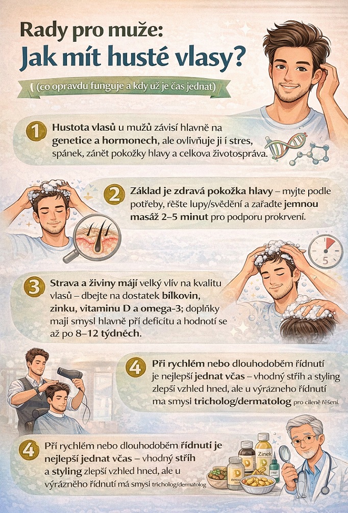 Jak na husté vlasy u mužů - infografika