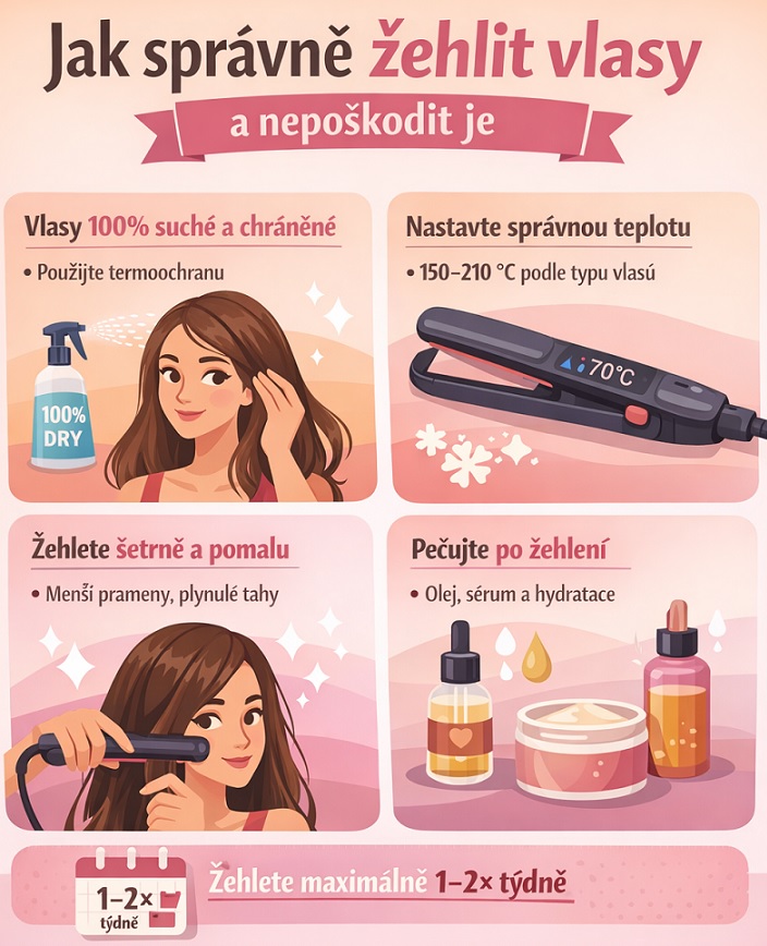 Jak žehlit vlasy bez chyb - infografika